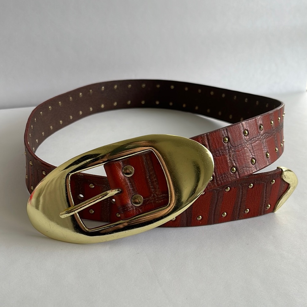 Free People Gold Oval Hardware Croc Print Belt S/M